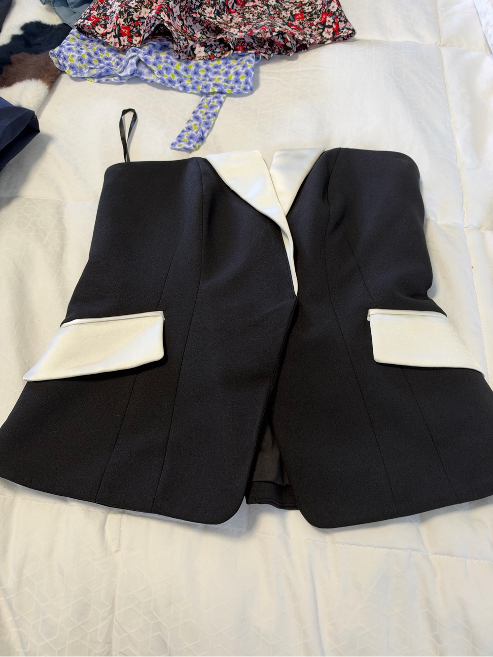 White House Blackmarket Strapless Black and White Tailored Bustier Jacket